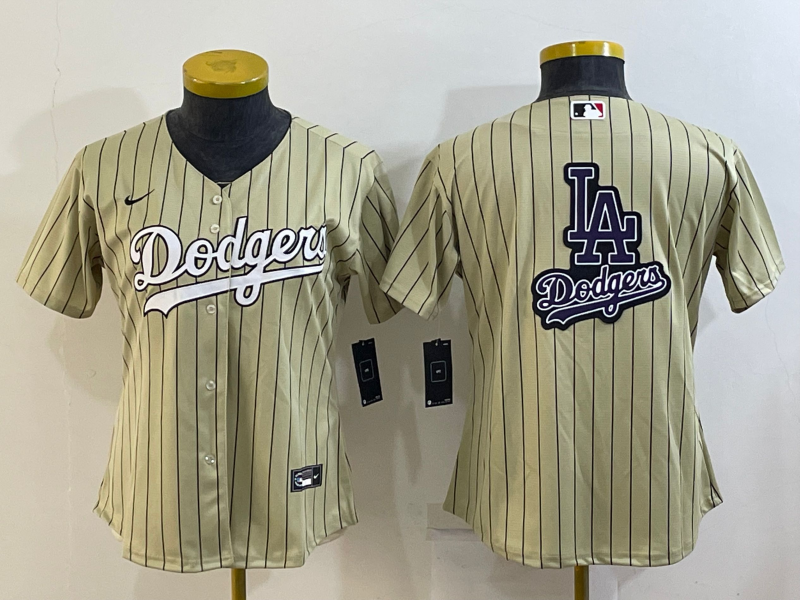 Women's Los Angeles Dodgers Cream Team Big Logo Stitched Jersey(Run Small) Women's Los Angeles Dodgers Cream Team Big Logo Stitched Jersey(Run Small)